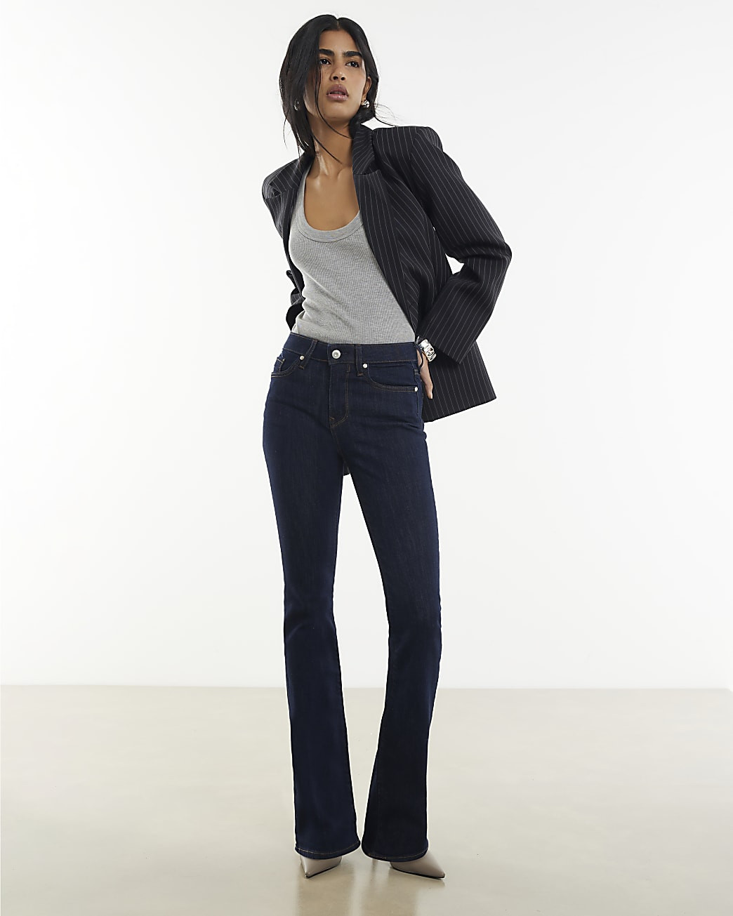 Indigo Mid Rise Bootcut Jeans | River Island UK & IE