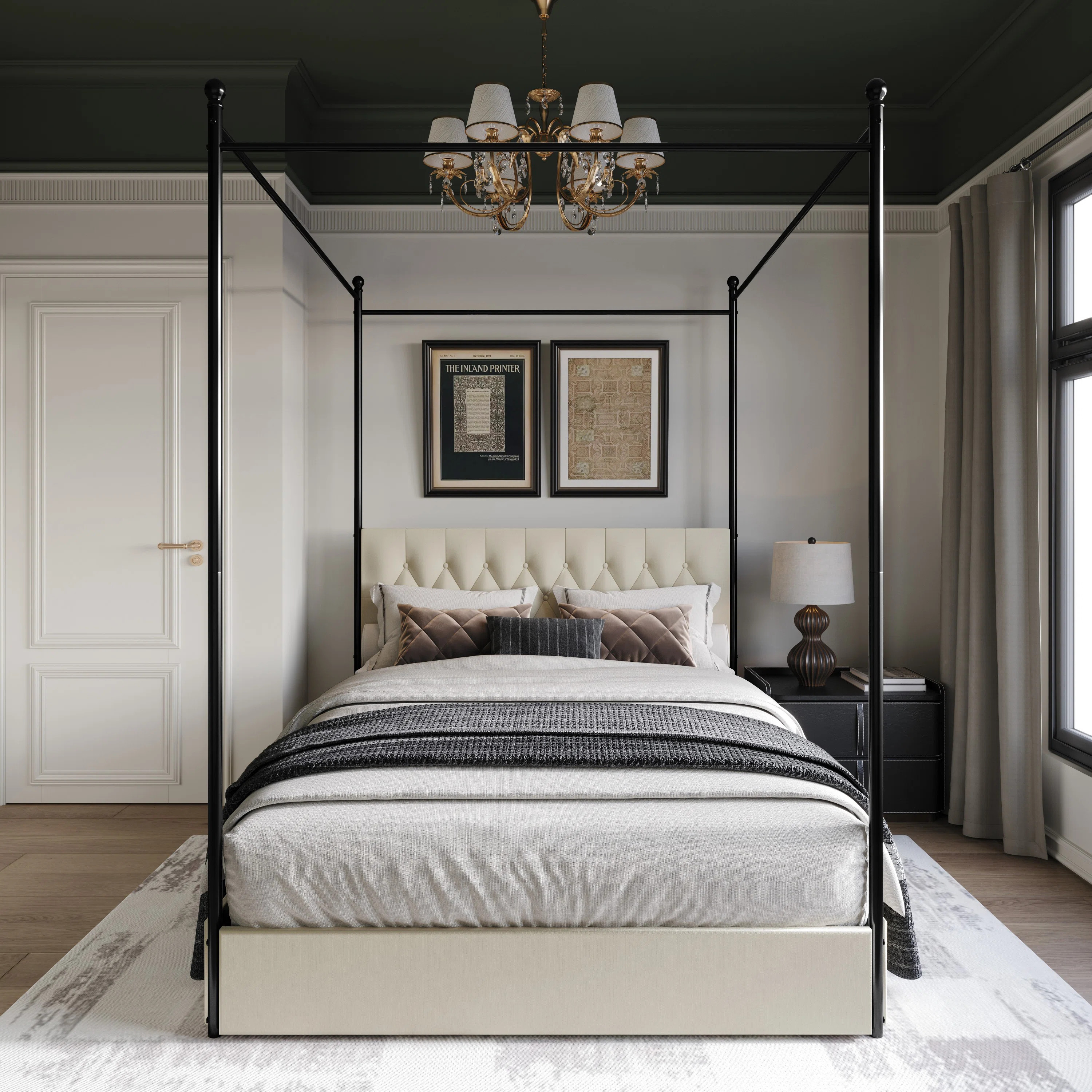 Jamerson Upholstered 4 Drawers Metal Storage Canopy Bed | Wayfair North America