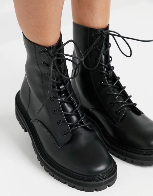 RAID Wide Fit Vinita flat chunky lace up ankle boots in black | ASOS (Global)