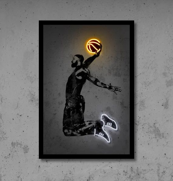 LeBron James wall art, neon print poster, street art graffiti, concrete bricks, stencil art, digi... | Etsy (US)