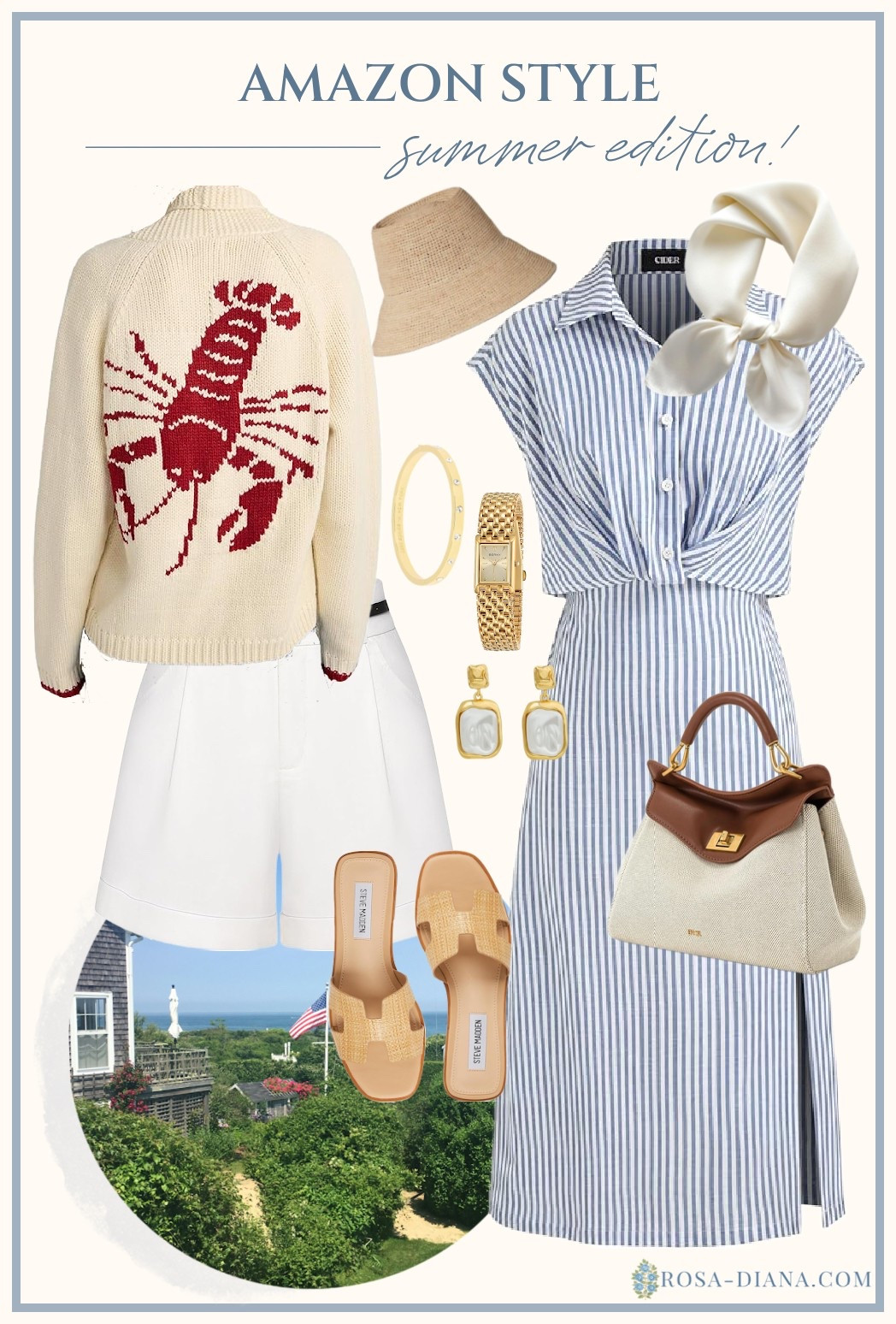 Coastal grandmother meets Amazon fashion. This look is everything! I paired a sleeveless striped midi dress with pearl drop earrings, a silk scarf, and the sweetest lobster cardigan. Finished it off with rattan sandals. Preppy, polished, and perfect for summer by the sea 🌊 Shop these effortless finds, all under one roof!

#LTKSeasonal #LTKSaleAlert #LTKStyleTip