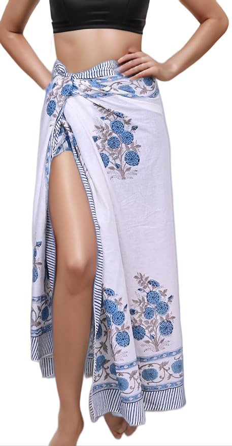 100% Cotton Swimsuit Beach Sarong Cover Ups for Women Swimwear Pareo Indian Hand Block Print Beac... | Amazon (US)