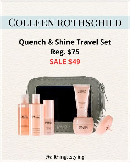 My Most Loved COLLEEN ROTHSCHILD Quench & Shine Hair Essentials Set is currently ON SALE.  Perfect for travel or gifting your COLLEEN ROTHSCHILD hair care favorites 💗

Colleen Rothschild Sale, Quench and Shine hair mask, Colleen Rothschild travel size, microfiber hair towel, Colleen Rothschild toiletry bag #LTKtravel #LTKover40 

#LTKbeauty #LTKsalealert #LTKGiftGuide
