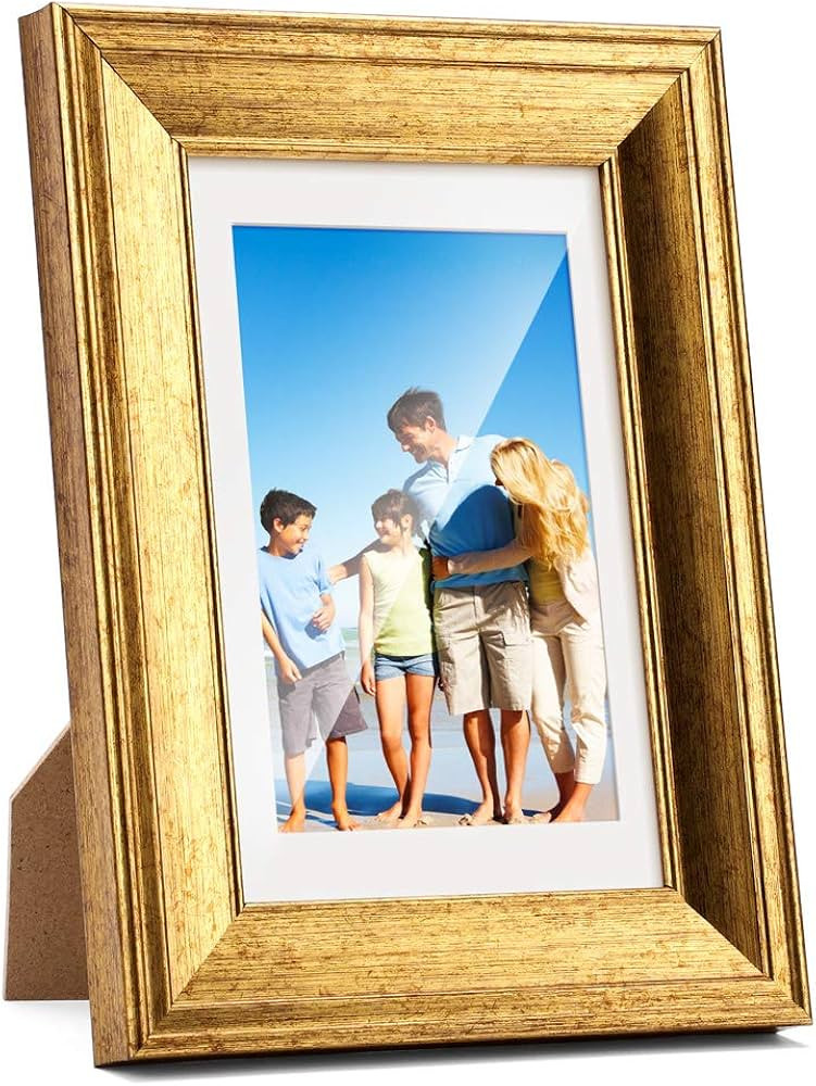 TWING 5x7 Picture Frame Gold Displays 4x6 Photo Frame with Mat or 5x7 Inch Without Mat,Made of Plexiglass, MDF Wood, Table Top Display and Wall Mounting, Ideal Gift to Family and Friends | Amazon (US)