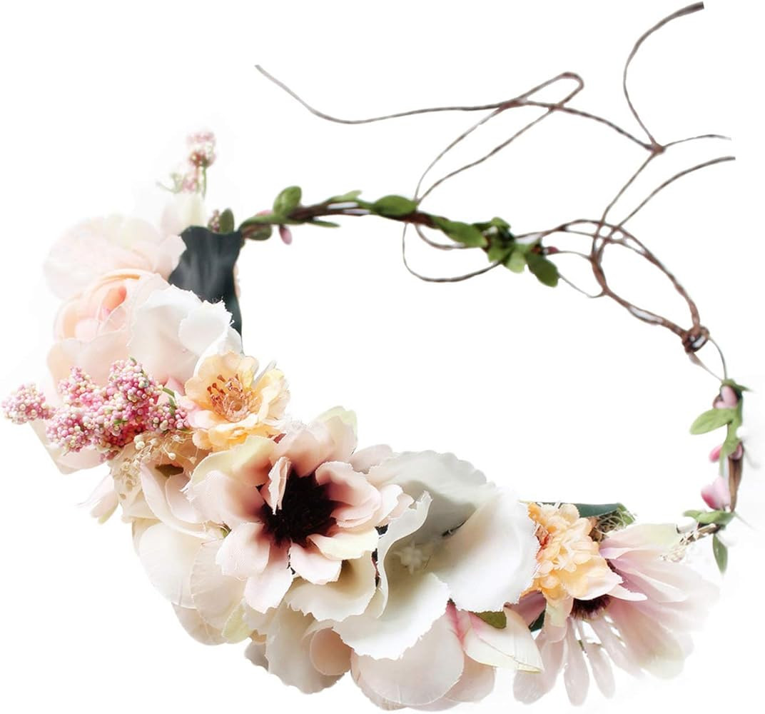 Handmade Adjustable Flower Wreath Headband Halo Floral Crown Garland Headpiece Wedding Festival P... | Amazon (US)