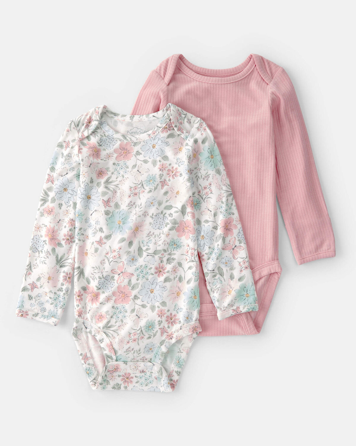 Baby Girl 2-Pack Butterfly Garden PurelySoft Multipack Bodysuits - Pink/Ivory | Carter's Inc