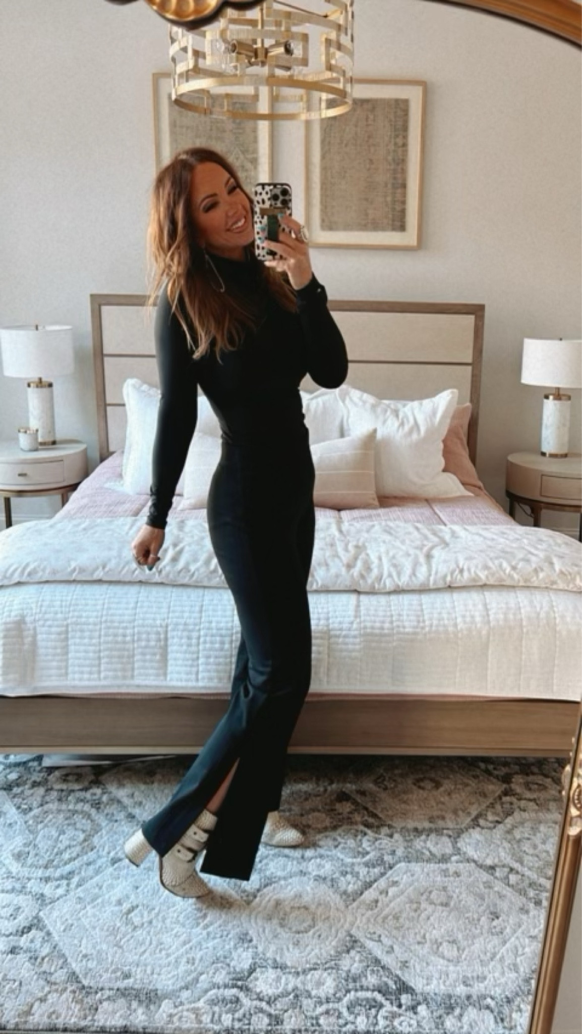 Spanx - code BETSYXSPANX - I’m wearing a medium in the black split pants and a medium in the black turtle neck bodysuit. Boots from Freebird. Jewelry from Goldie Lew. 

#LTKFind #LTKstyletip #LTKsalealert