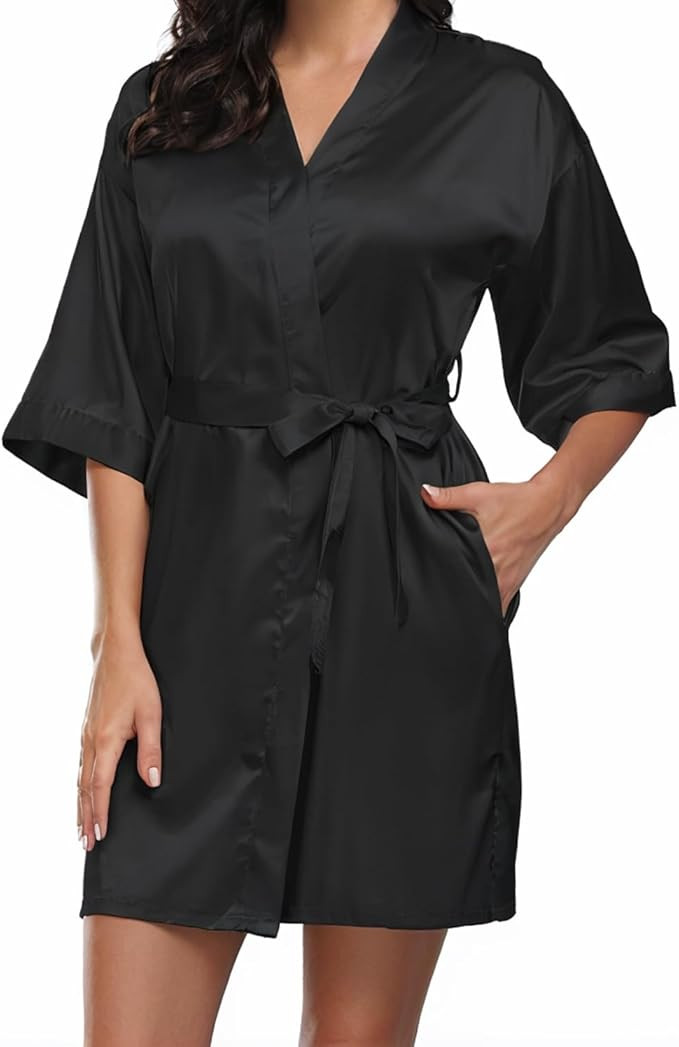 Women's Satin Robe Kimono Bathrobe for Women Bridesmaid Bride Party Robes with Pockets Soft Sleep... | Amazon (US)