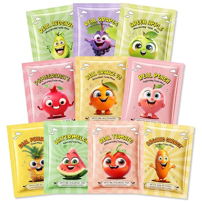 Kaely 10 Pack Fruit Face Masks for Kids, Kids Face Mask Spa Day Kit Supplies, Spa Party Favors fo... | Amazon (US)