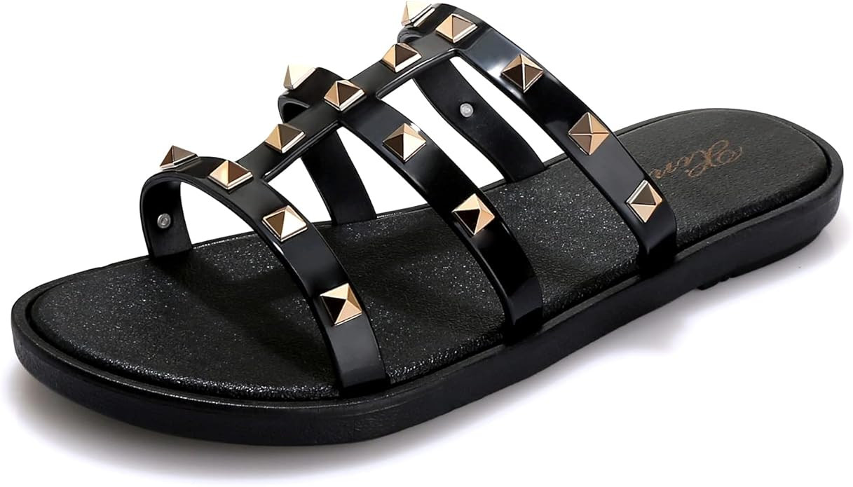 Flat Sandals Slides for Women, Comfort Dressy Summer Studded Sandals Shoes, Lightweight Strappy B... | Amazon (US)