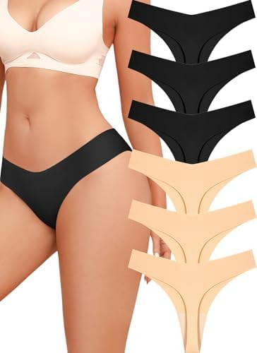 ALL OF SHE Women's Underwear Seamless Thongs No Show V-Waisted Breathable Thong Tangas Sexy Panti... | Amazon (CA)