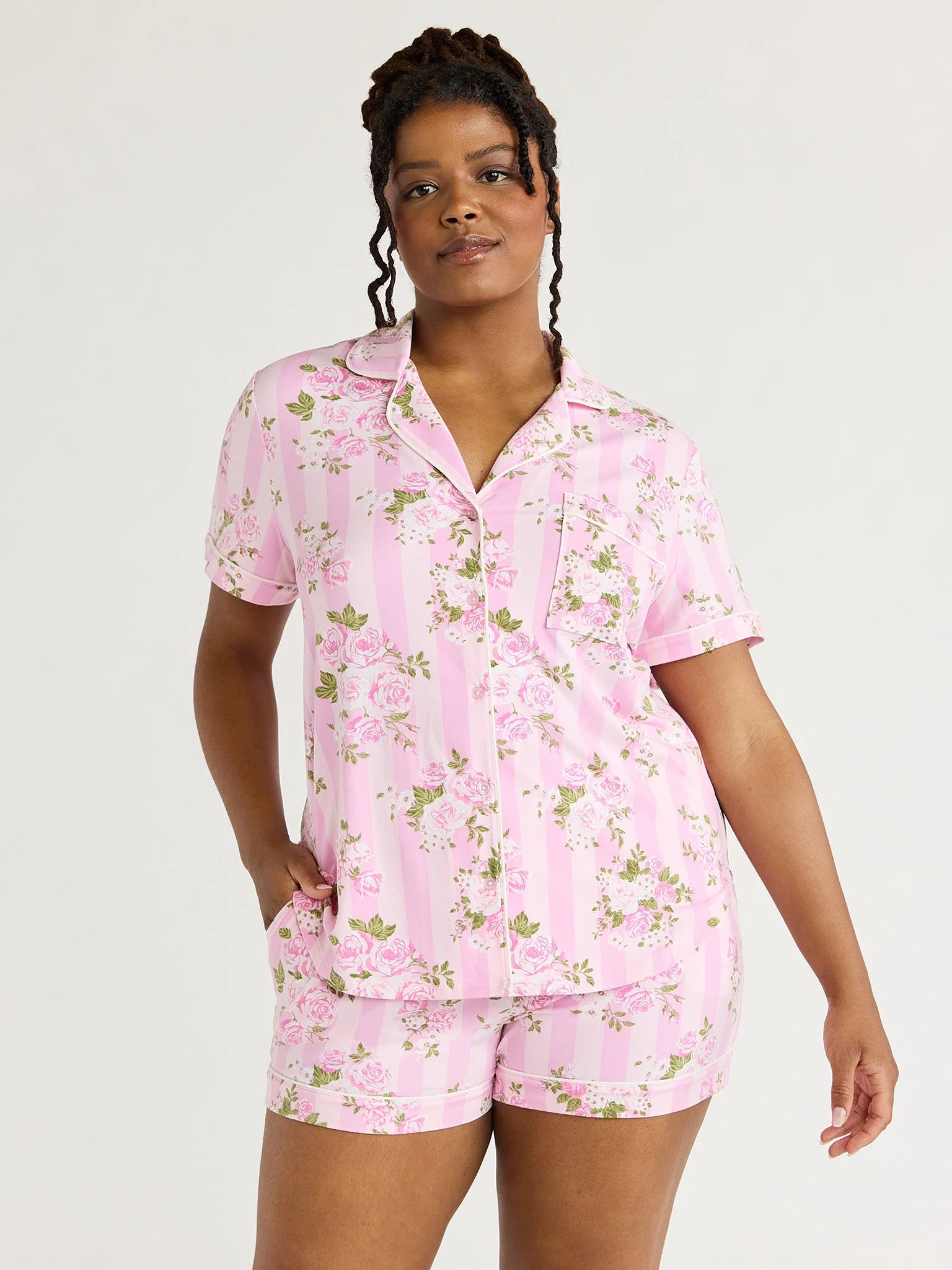 Joyspun Women's Bridal Notch Collar Top and Shorts Pajama Set, 2-Piece, Sizes XS to 3X | Walmart (US)