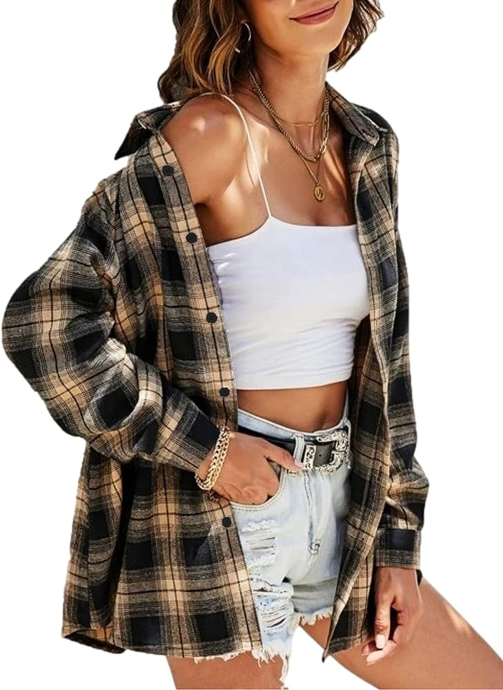 Zontroldy Womens Flannel Plaid Shirts Oversized Lightweight Buffalo Plaid Button Down Shirt Blous... | Amazon (US)