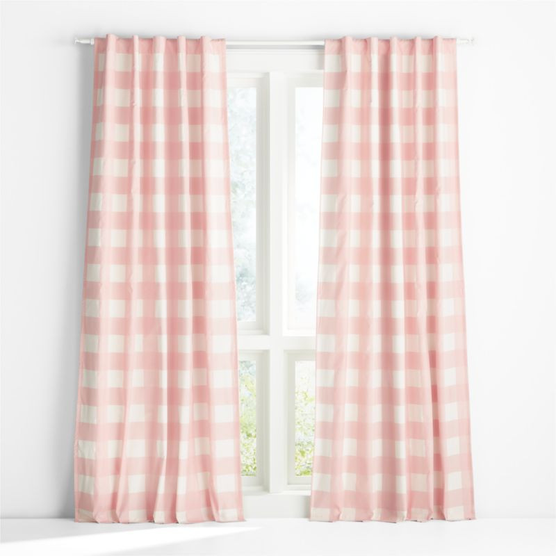 Pink Buffalo Check Cotton Blackout Window Curtain Panel 44"x63" + Reviews | Crate & Kids | Crate & Barrel