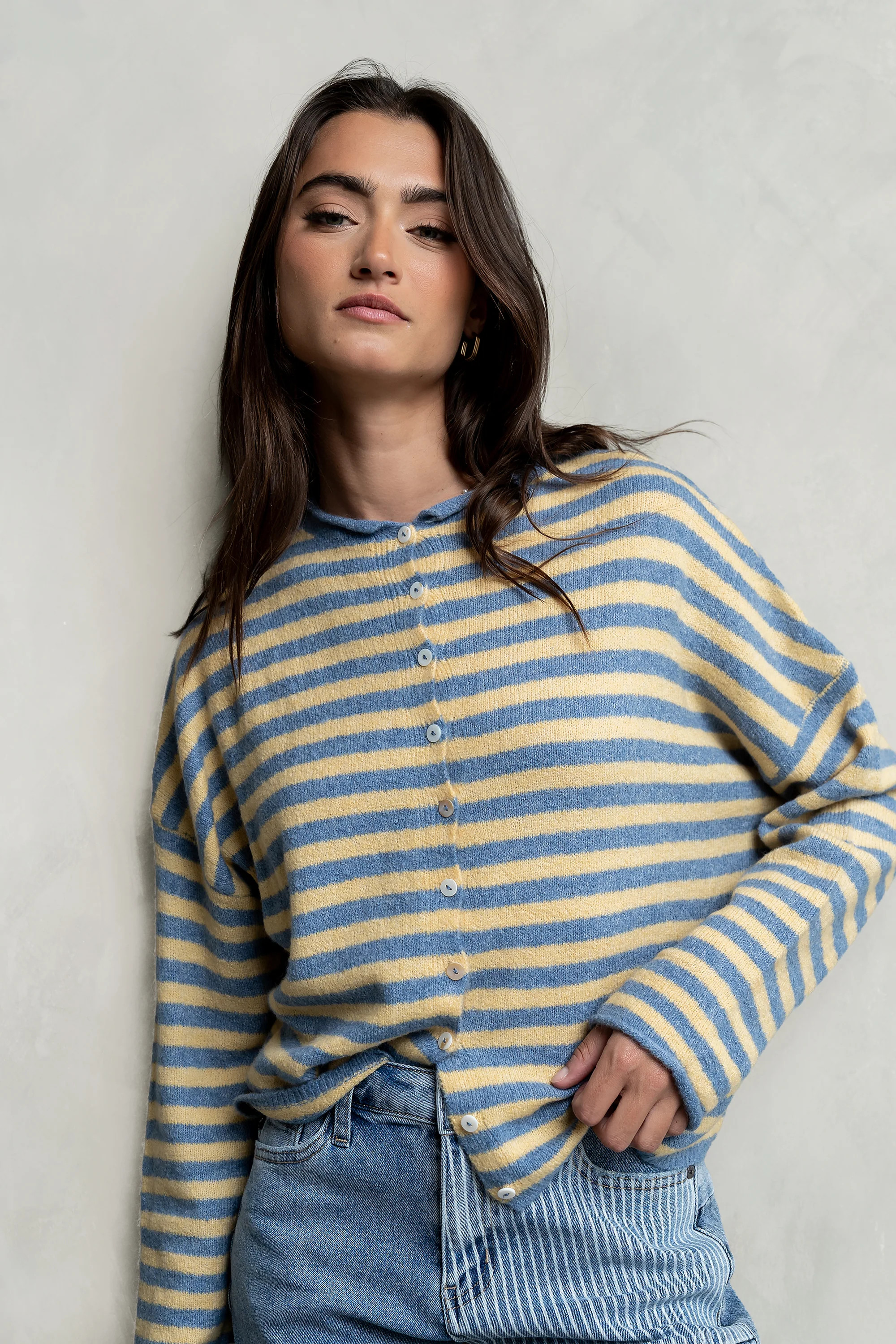 Miriam Striped Cardigan in Light Blue | Böhme US