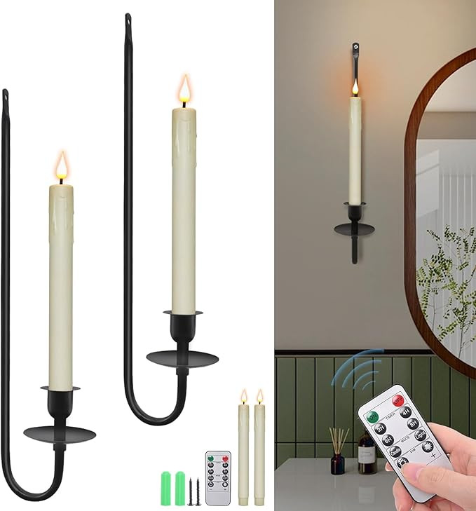 Wall Candle Holder Set of 2 with Flameless Candles Battery Operated and Remote Control, Home Deco... | Amazon (US)
