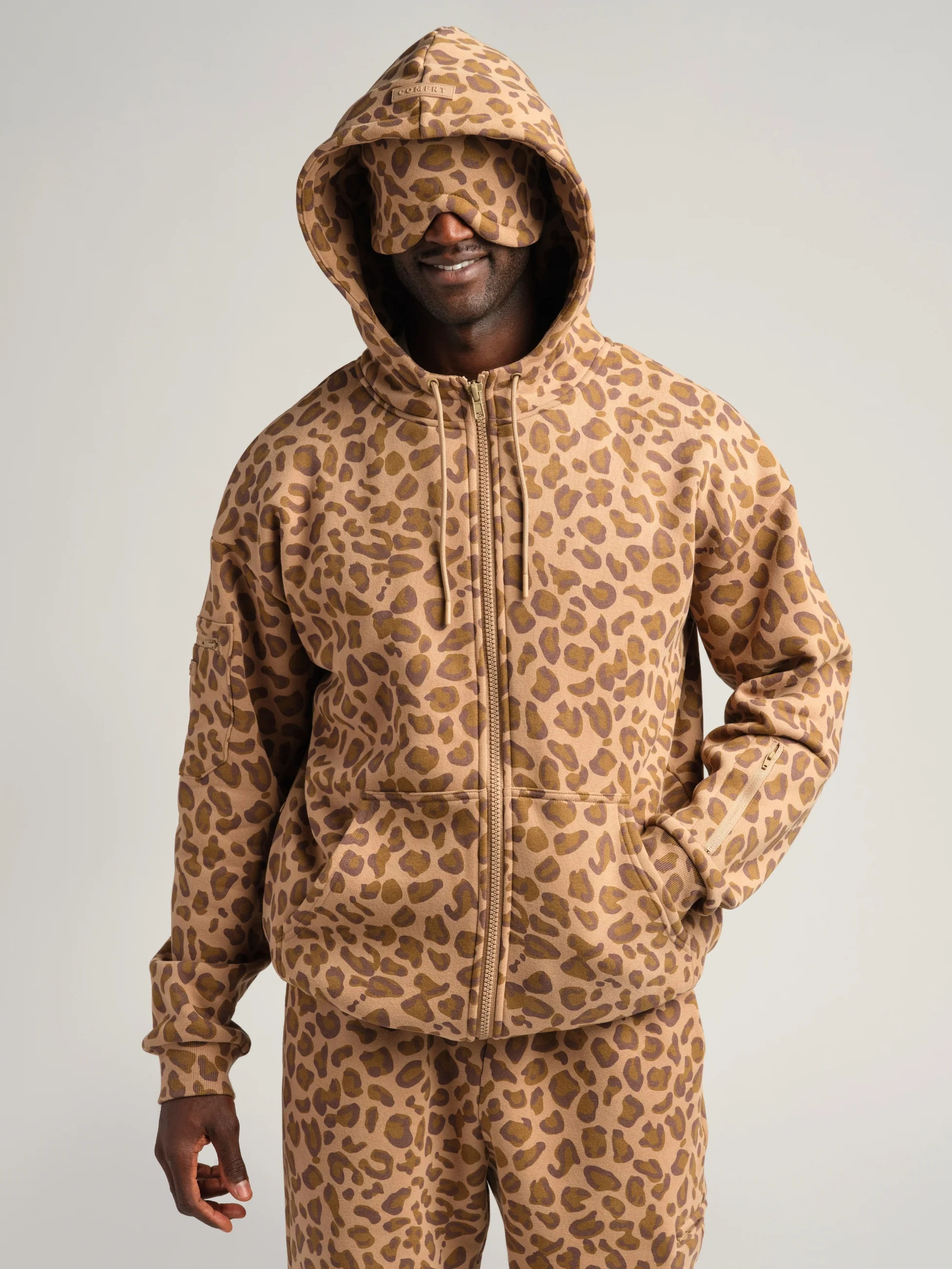 Comfrt Airplane Mode Travel Zip Hoodie | Brown Leopard | Oversized | 3X | Comfrt