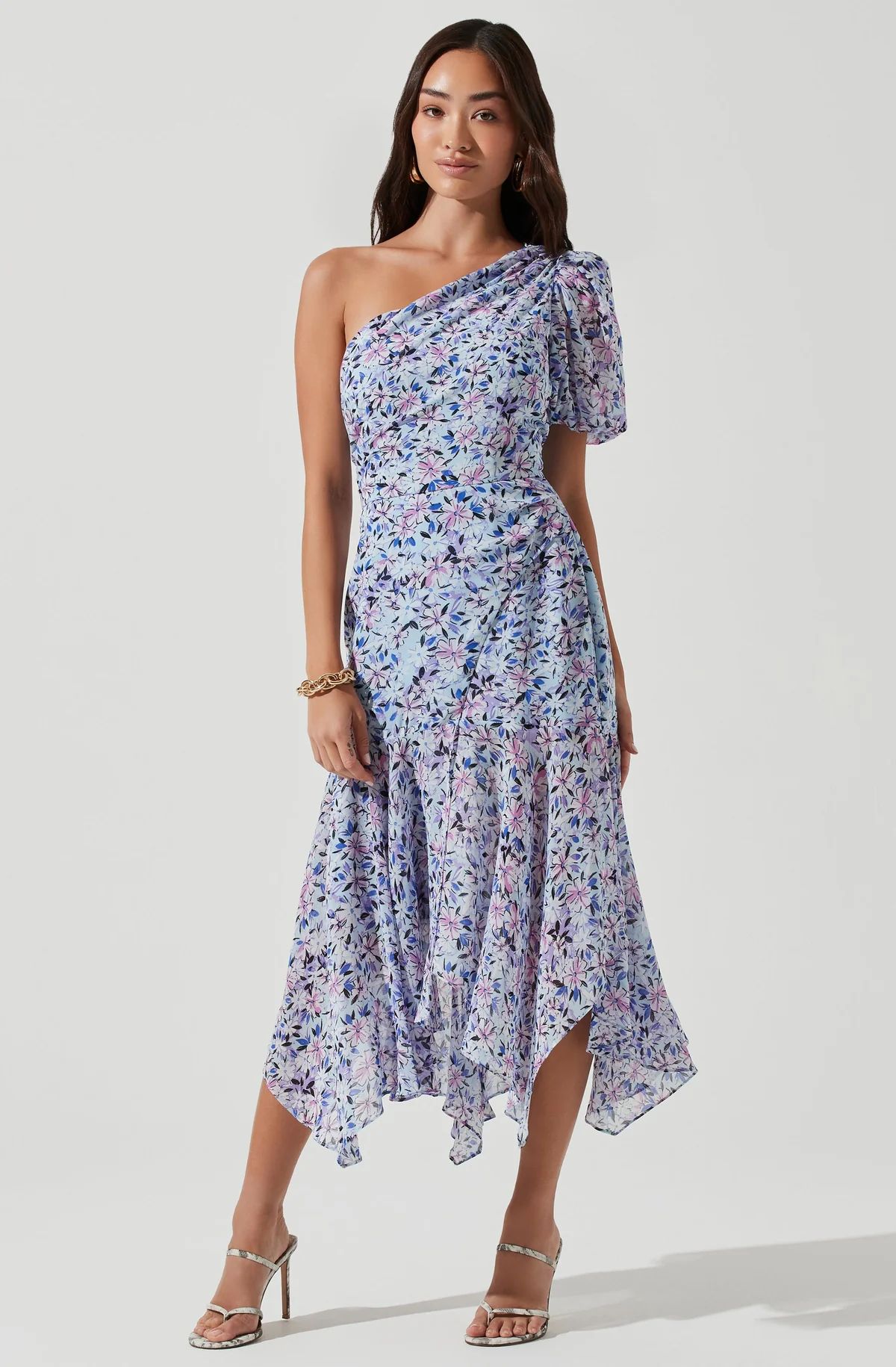 Santorini Floral One Shoulder Midi Dress | ASTR The Label (US)