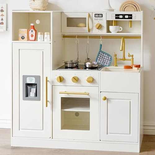 Wooden Play Kitchen for Toddlers and Kids with Realistic Lights and Sounds and 14 Fun Toddler Kit... | Amazon (US)