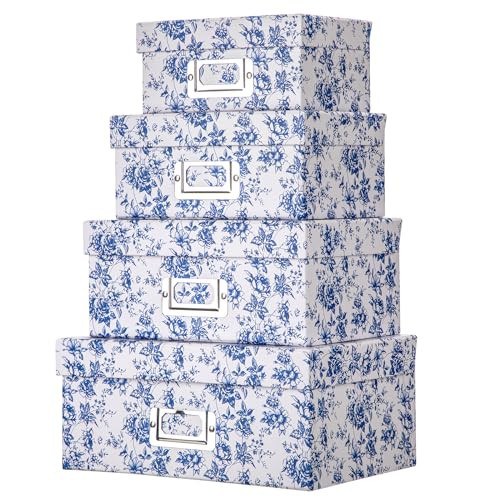 Briful Blue and white Porcelain Storage Boxes, Photos Storage Boxes with Lids 4 in 1 Set Water-proof Gift Boxes Sets Decorative Multiple Size Storage Bins for Clothes/Office/Christmas Decorations | Amazon (US)
