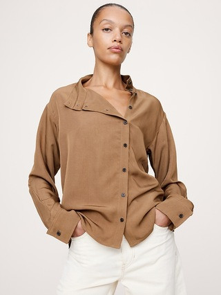 Drapey Twill Asymmetrical Button-Front Blouse | Banana Republic (US)