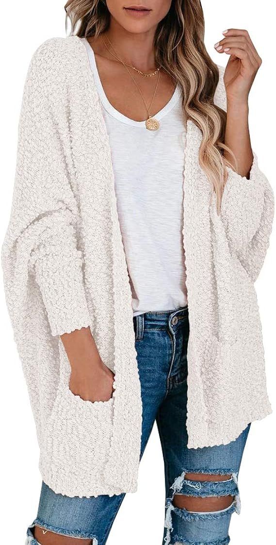 Ybenlow Womens Open Front Fuzzy Cardigan Sweaters Batwing Sleeve Lightweight Popcorn Loose Knit S... | Amazon (US)