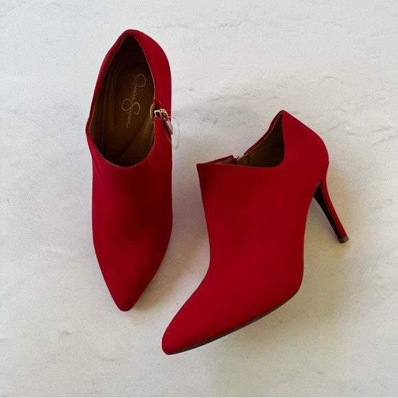 [jessica simpson] averna high heel pointed toe suede ankle bootie red 7.5 | Poshmark