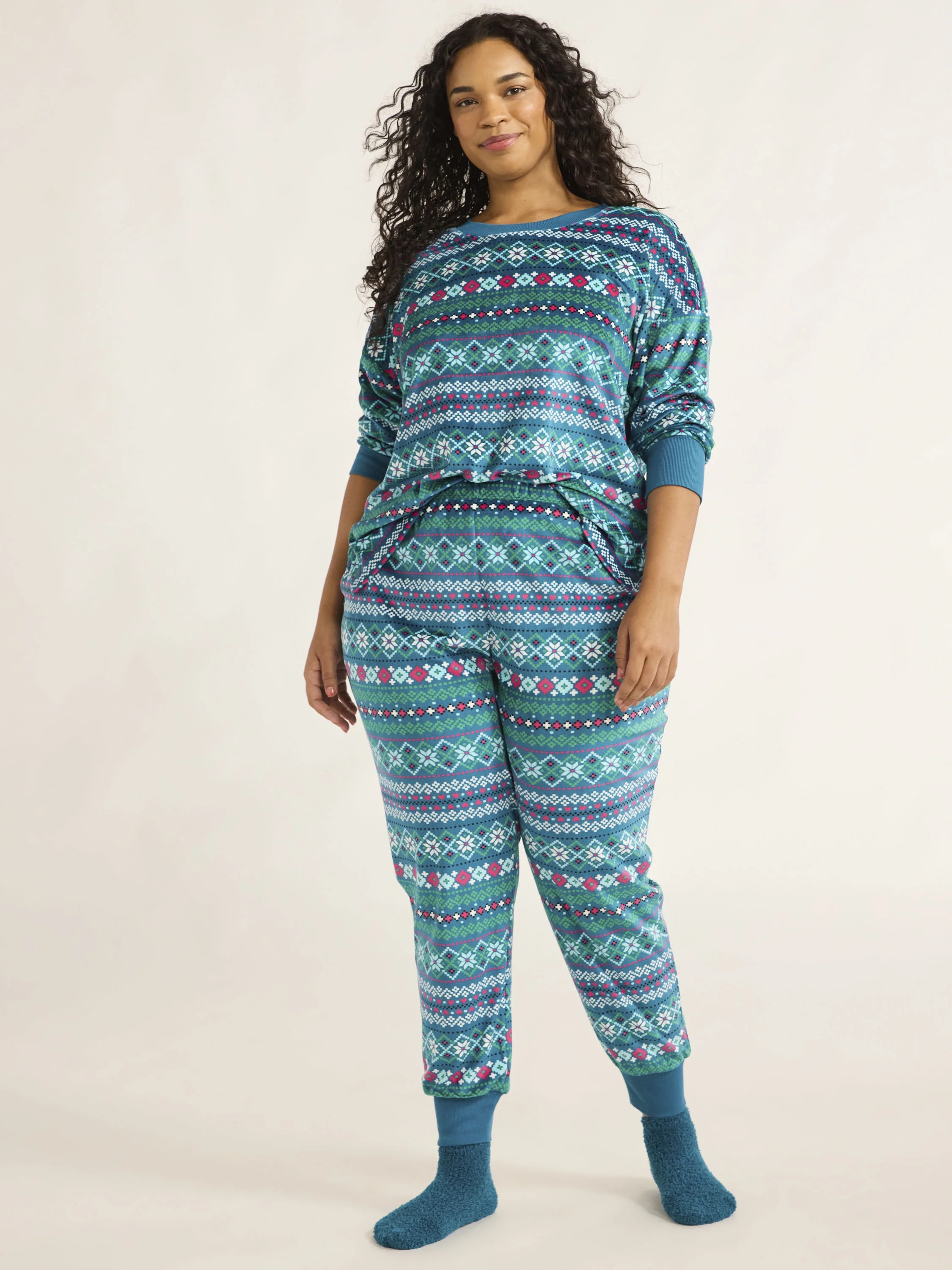 Joyspun Women's Stretch Velour Pajama Set with Socks, 3-Piece, Sizes XS-3X | Walmart (US)