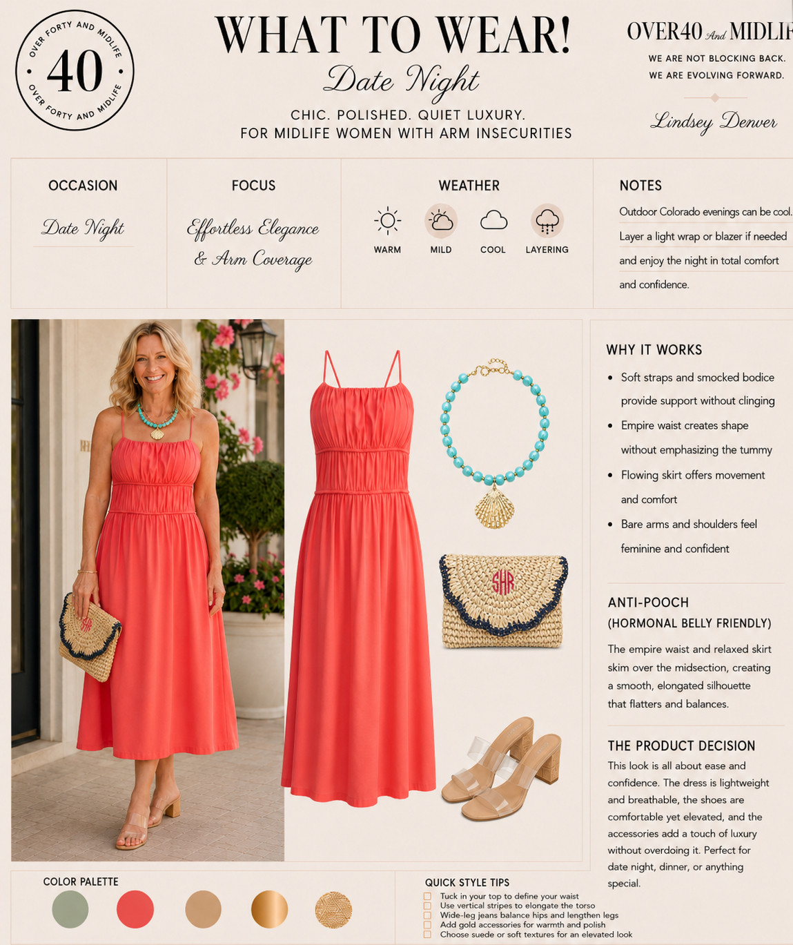  ✨Tap the bell, save and ❤️ for over 40 fashion, midlife style, midsize fashion and luxury looks for less.  

(size down if in between sizes.)

Date night style doesn’t have to mean uncomfortable. 🤍

This is the kind of outfit that works with your body, not against it.

✨ A dress that skims instead of clings
✨ A silhouette that flatters without squeezing
✨ Lightweight accessories that feel effortless
✨ Just enough polish to feel put together

Because confidence isn’t about looking younger.

It’s about feeling beautiful, comfortable, and like yourself again.

This look proves that style over 40 can be feminine, elegant, and easy all at the same time.

👑 Outfit Physics™
Lift • Skim • Balance

👑 Helping you look good, feel good! — Lindsey Denver 🤍 

Check back daily for belly-friendly style, confidence, and Outfit Physics.
 

 #LTKOver40 #LTKMidsize #LTKPlusSize