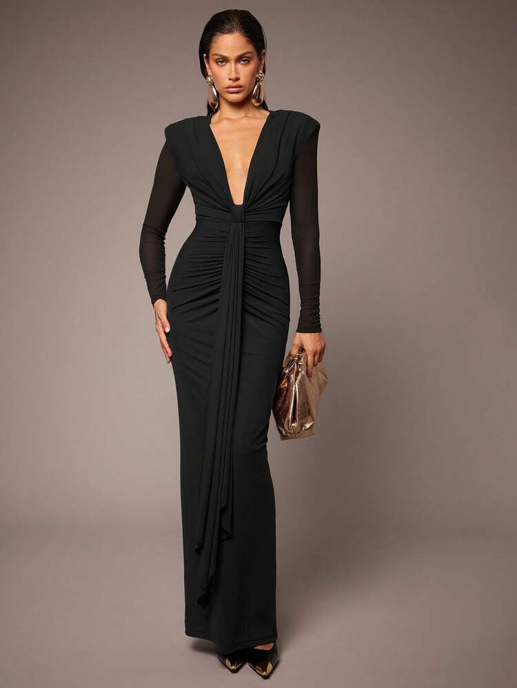 Vestido largo negro escote v | SHEIN