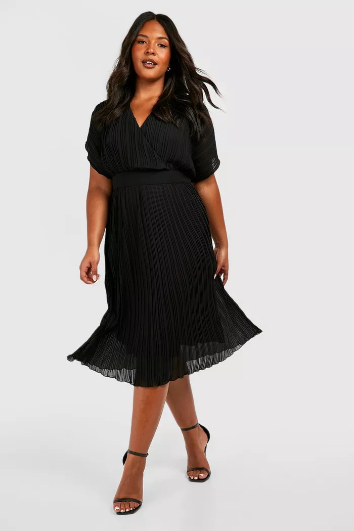 Plus Occasion Pleated Wrap Midi Dress | Plus Size Weddibg Guest Dress #LTKcurves | Boohoo.com (US & CA)