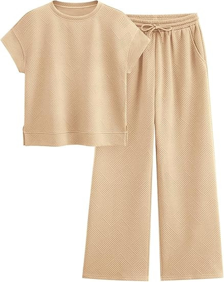 PRETTYGARDEN 2 Piece Outfits For Women Casual Tracksuit Short Sleeve Tops And Wide Leg Long Pants... | Amazon (US)