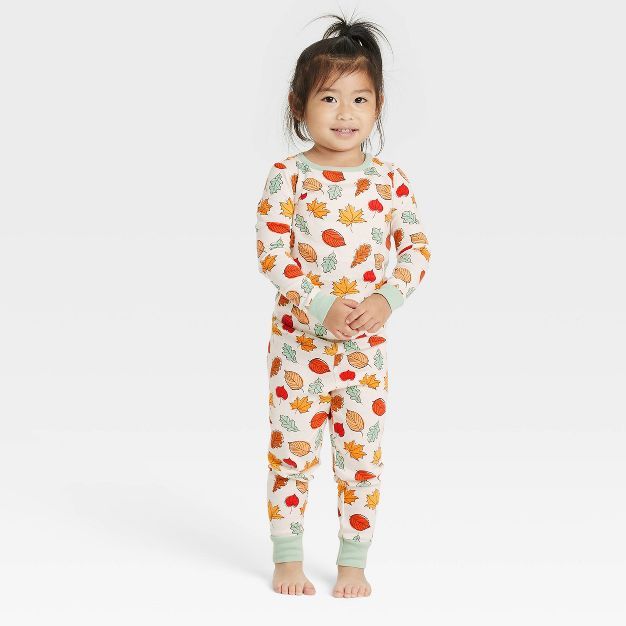 Toddler Fall Leaf Print Matching Family Pajama Set - Cream | Target