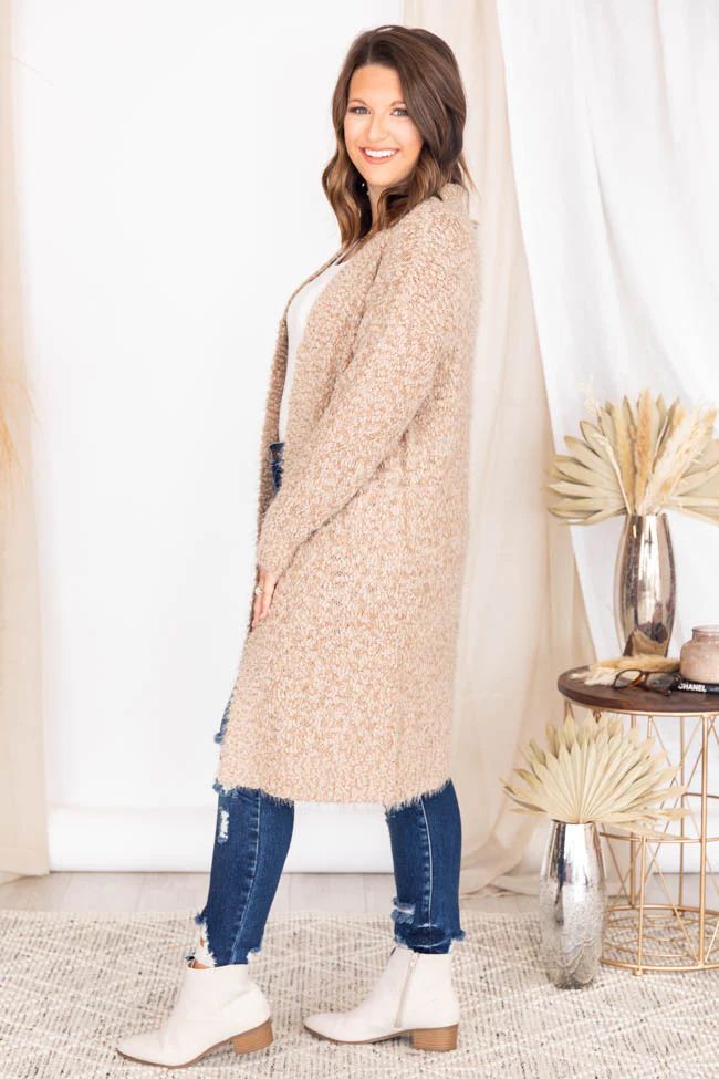 You're A Mind Reader Taupe Fuzzy Cardigan | The Pink Lily Boutique
