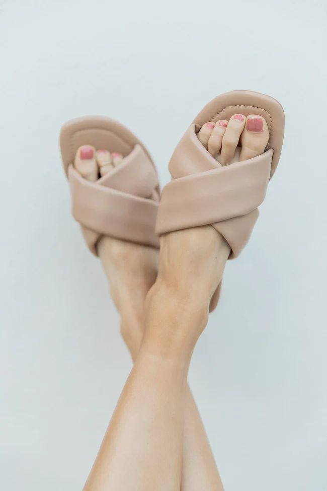Mia Tan Puffy Cross Strap Sandals | Pink Lily