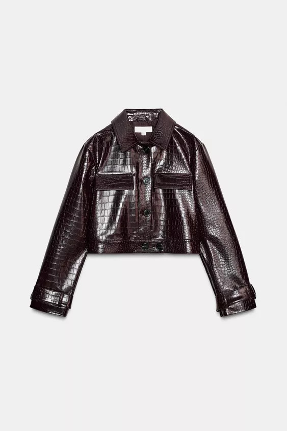 CROPPED FAUX LEATHER ANIMAL EMBOSSED JACKET | Zara US