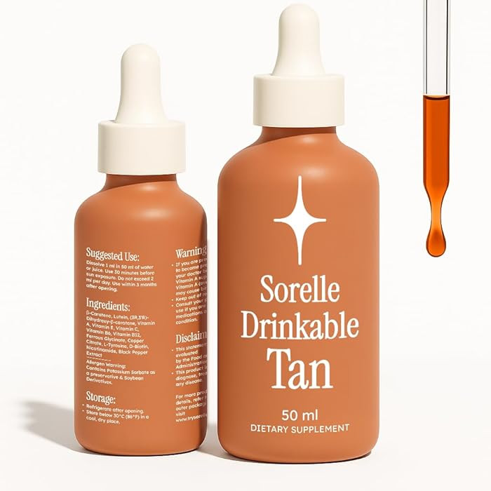 Sorelle Tanning Drops to Drink - 100% Natural Oral Liquid Sunless Tanning Drops Drinkable (50ML) | Amazon (US)