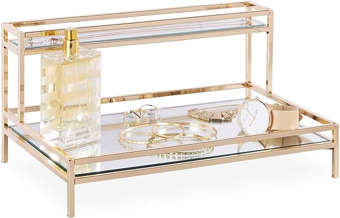Beautify Mirrored Vanity Tray for Dresser Jewelry and Perfume Tray - Two Tier Trays with Champagn... | Amazon (US)