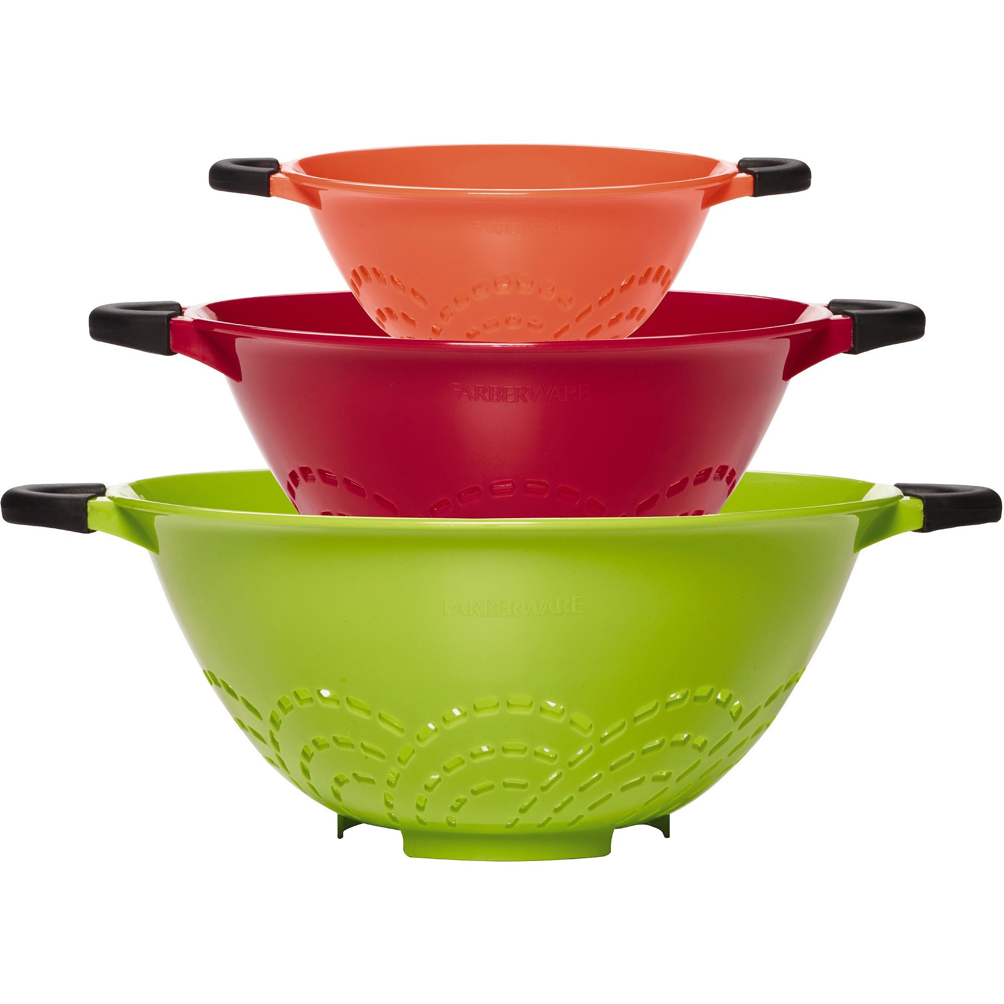 Farberware Professional Soft Grips Set of 3 Colanders in Green, Red, and Orange | Walmart (US)