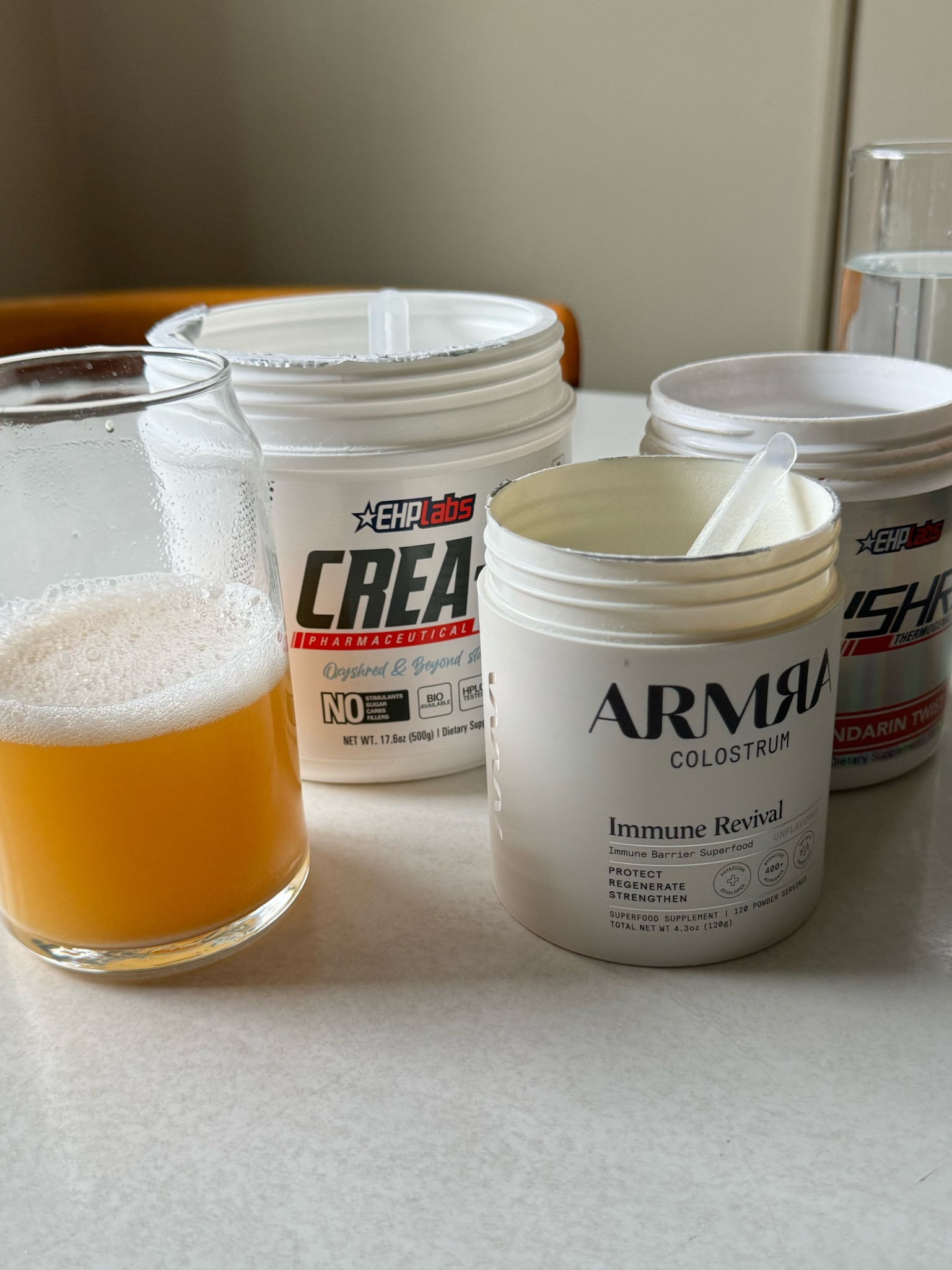 Vitamins and supplements  I take every day!

- Creatine, colostrum, Oxyshred, a pre/probiotic every morning on an empty stomach
- women’s multi, fiber, and vitamin D with food
- BCAAs during my workouts
- Magnesium gummies every night (30 min before bed) OR magnesium glycinate pills (loving the pills better as of recently)
- bloom or Alani energy drinks when I need an energy boost
- Alani preworkout before a workout. Will give you a tingly feeling if you like that.
- Bloom greens - I take every so often when I feel like I didn’t get enough veggies in that day 