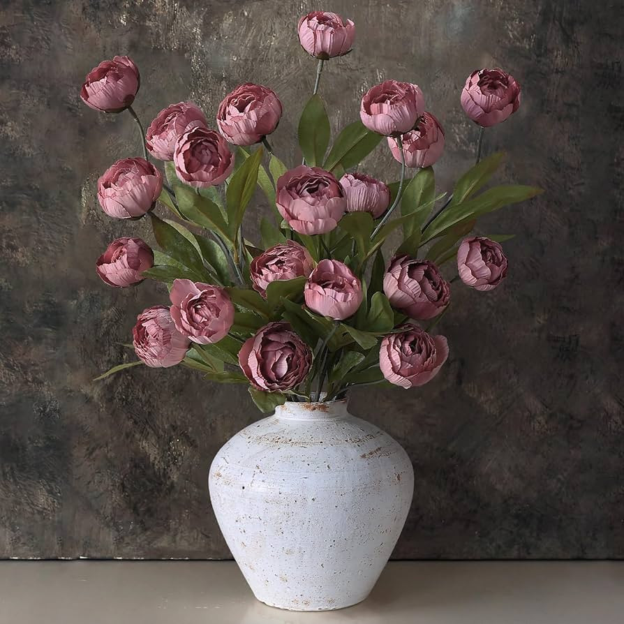 VIERENA 12 Pcs Faux Silk Peony Artificial Flowers for Vase -27", Bulk Fake Peonies Branches with ... | Amazon (US)