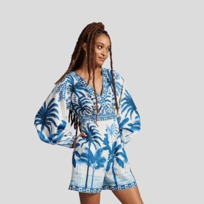 NWT Farm Rio Long-Sleeve Printed Romper S | eBay US