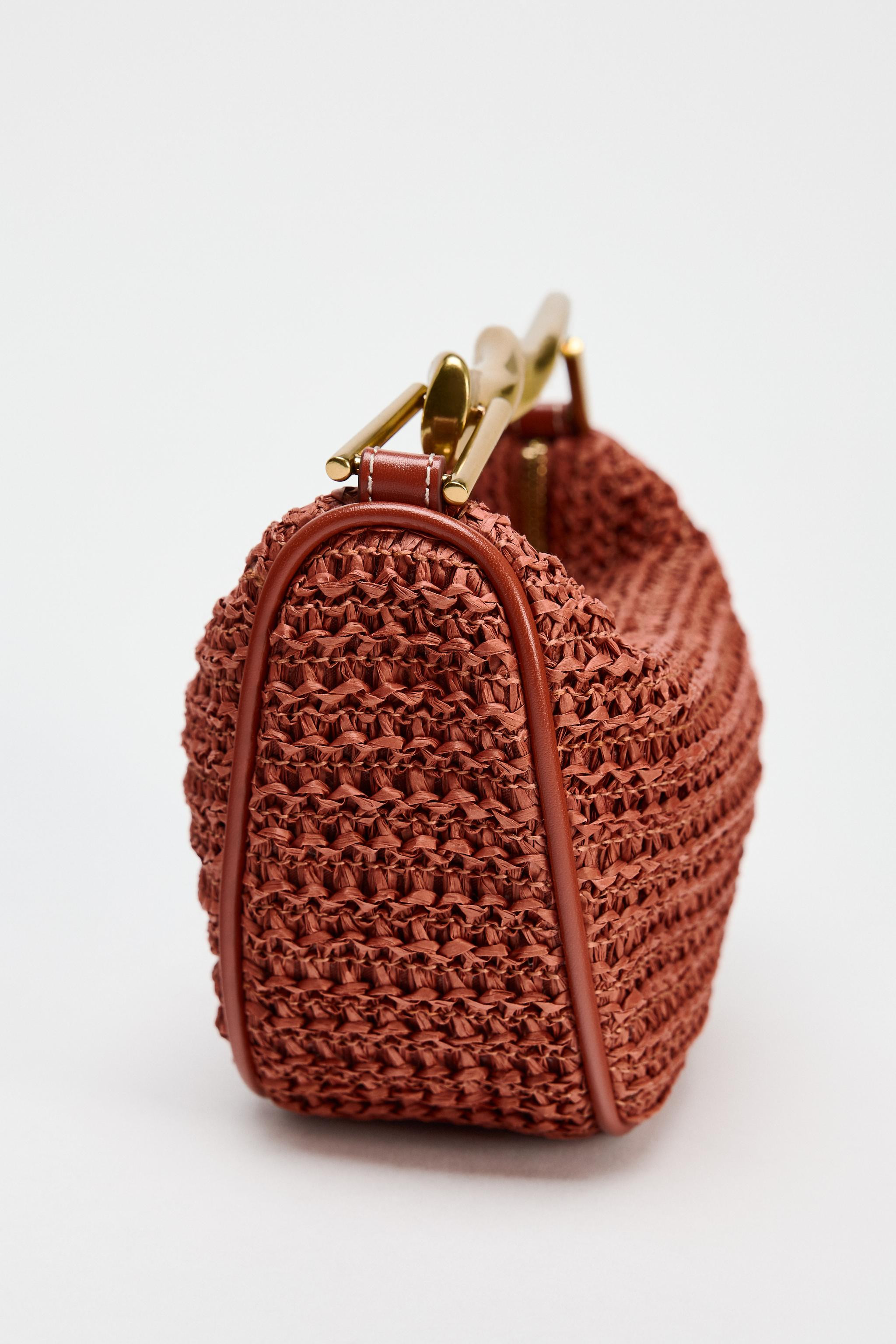 Mini braided bag with a braided body. Metallic gold top handle and a double adjustable and remova... | Zara US