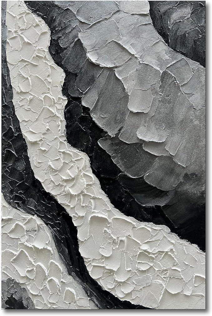 Art hand-painted Thick Texture Black and White Minimalist Oil Painting 45x30 inch Large Office Co... | Amazon (US)