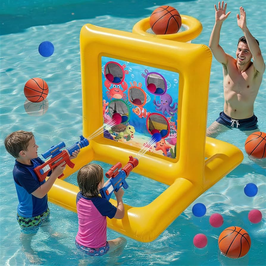 Pool Toys for Kids & Adults, 2-in-1 Shooting Target Game & Pool Basketball Hoop, Family Pool Toy ... | Amazon (US)