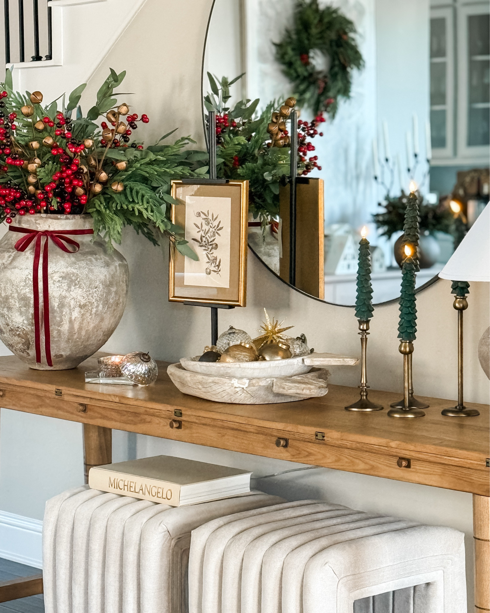 My holiday entryway is officially decked out for Christmas ✨ Neutral Christmas decor, layered greenery, warm lights, and simple organic touches make this space feel so inviting. Sharing all the entryway Christmas decor, holiday greenery, Christmas garland, front entry styling ideas, and modern organic holiday decor that brings this look together. Shop the pieces that make our home feel magical the moment you walk in. 

#LTKHoliday #LTKHome