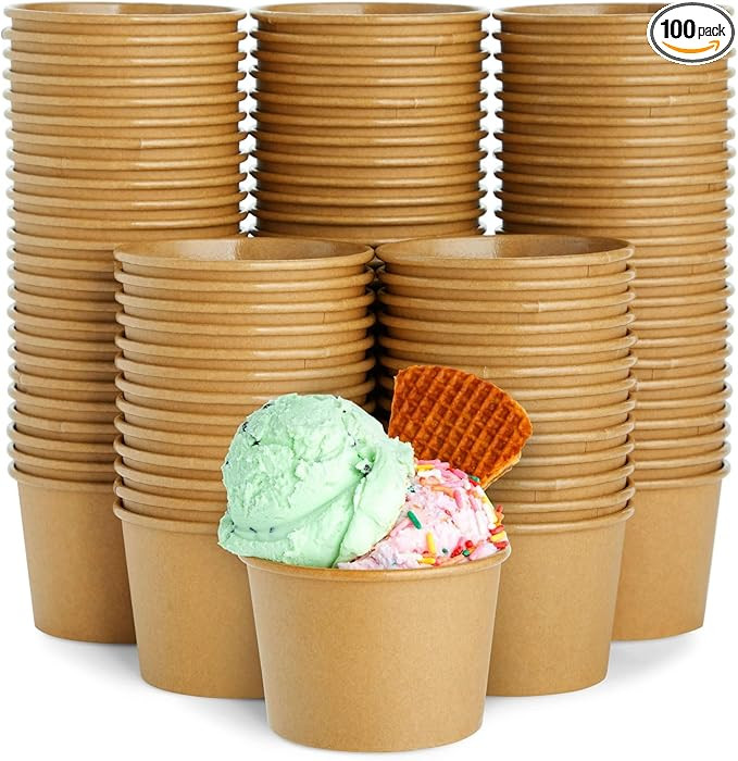 Juvale 100 Pack Paper Ice Cream Cups, Disposable Dessert Bowls for Sundae Bar, Frozen Yogurt, Bro... | Amazon (US)
