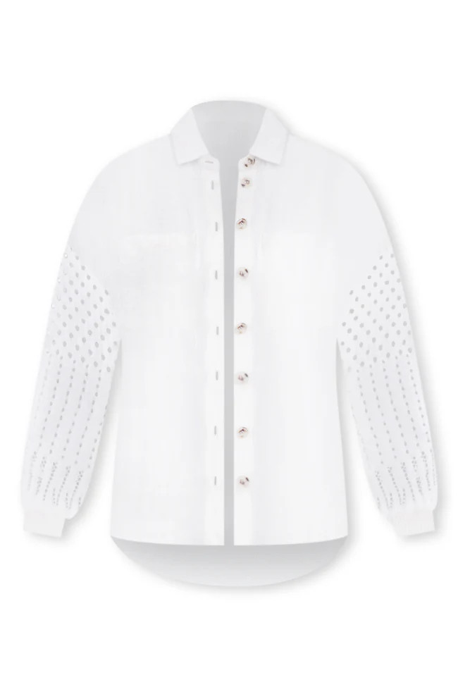 Keep Shining Cream Crochet Sleeve Gauze Shacket | Pink Lily