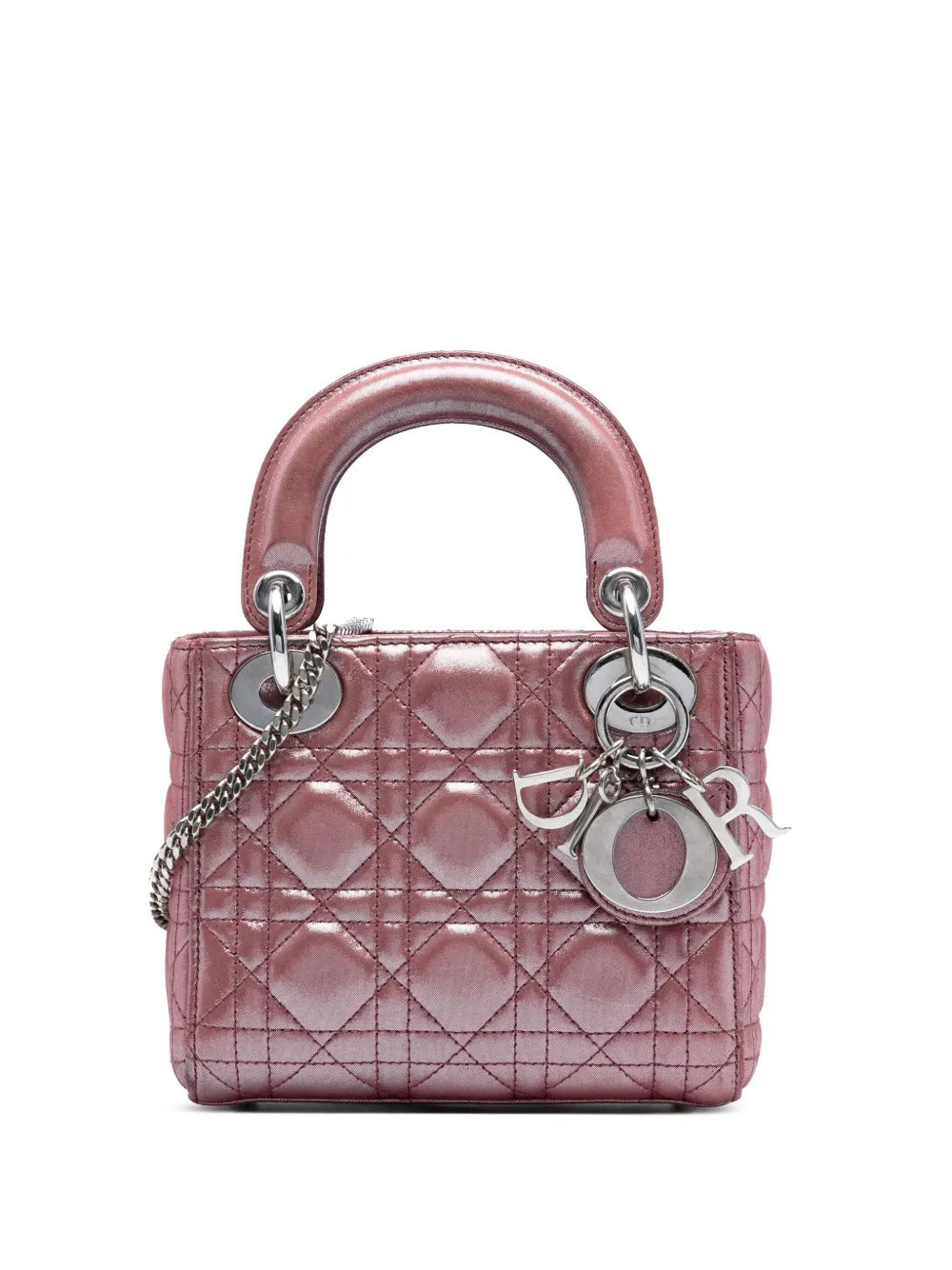 Christian Dior Pre-Owned 2015 Mini Iridescent Lambskin Cannage Lady Dior satchel - Pink | Farfetch Global