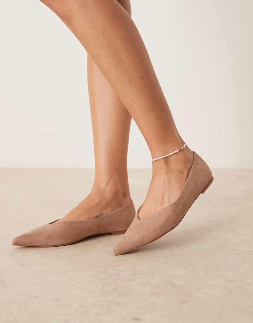 ASOS DESIGN Ludo pointed ballet flats in beige suedette-Neutral | ASOS (Global)